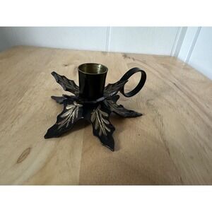 Vintage Metal Holly Leaf Candleholder Black And Gold